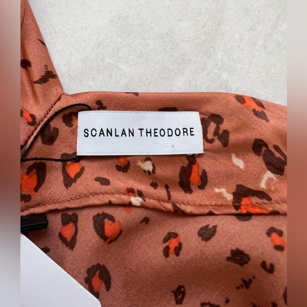 Scanlan Theodore Women Leopard Print Slip Midi Dress Orange Silk Sz 8 US Luxury - Picture 10 of 12